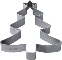 Formă de biscuiți Zenker XL pentru Crăciun – Formă de biscuiți în formă de brad de Crăciun pentru biscuiți delicioși și dulci – Formă de biscuiți 2 în 1 și cadru de copt din oțel inoxidabil, argintiu