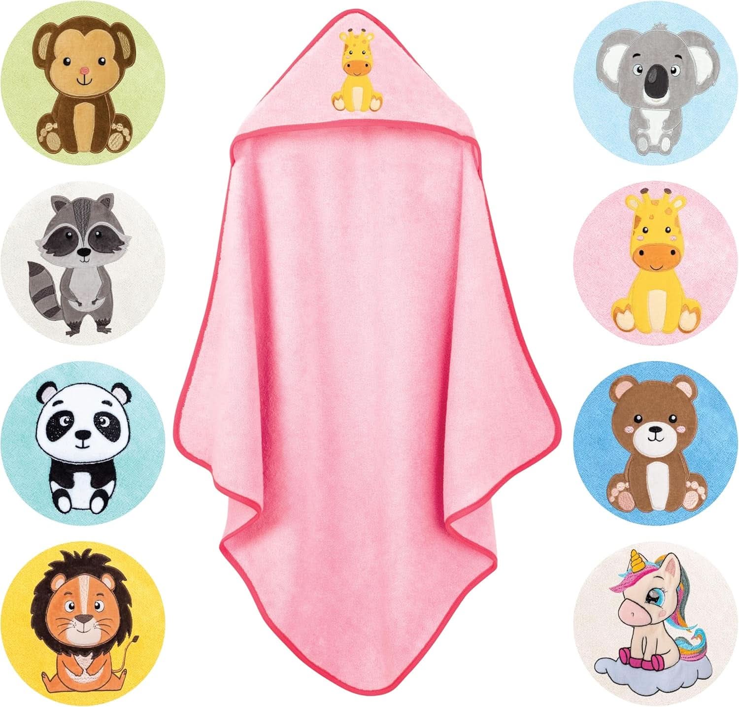 LAYNENBURG Hooded bath towel Premium Baby, 100% cotton - Oeko TEX, 80 x 80 cm Mother and Child Naty Shop Pink, giraffe