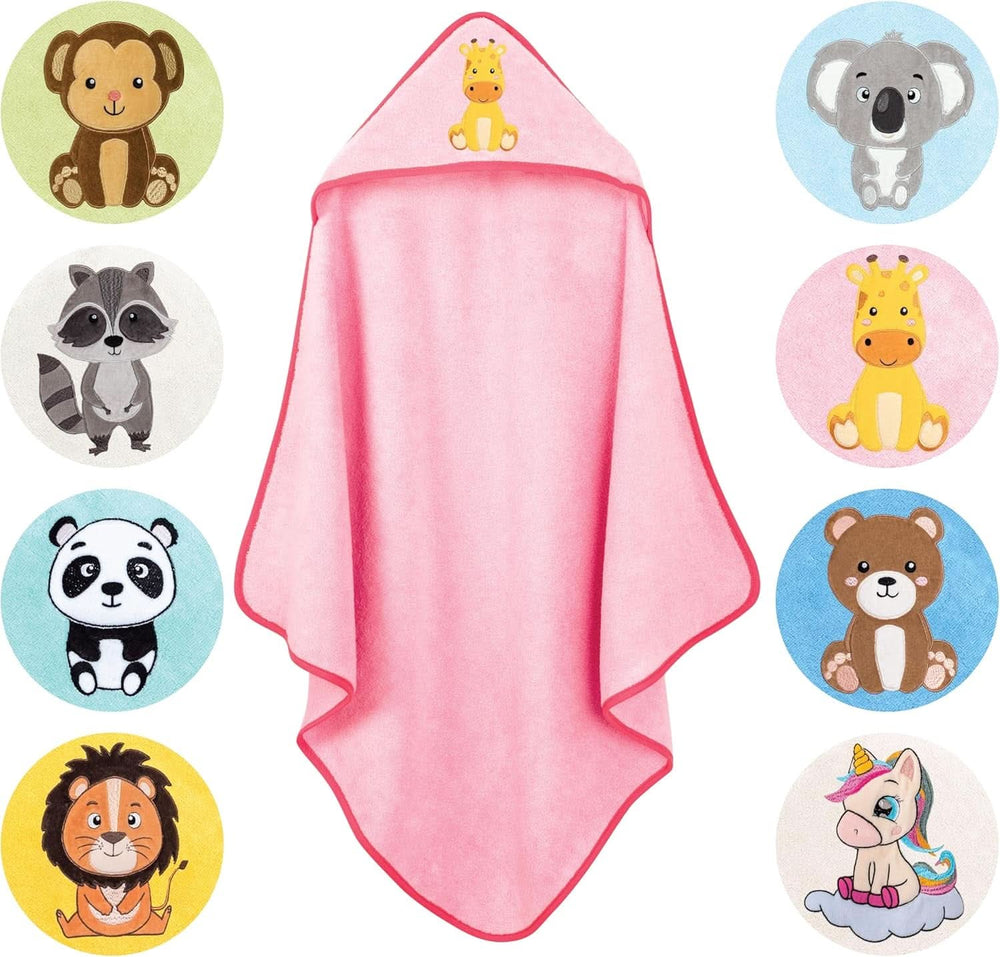 LAYNENBURG Hooded bath towel Premium Baby, 100% cotton - Oeko TEX, 80 x 80 cm Mother and Child Naty Shop Pink, giraffe