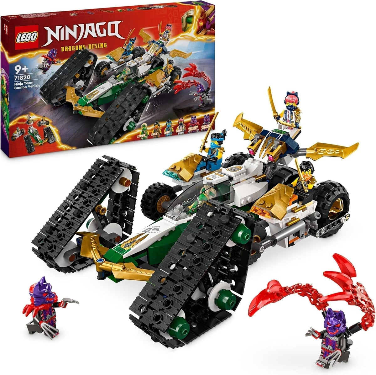 LEGO NINJAGO Ninja Team Combi Caterpillar 4 in 1 Set with Glider, Racing Car and 2 Motorcycles and 6 Minifigures Gift for Boys and Girls Ninja Toy 71820 Building Sets Besuche den LEGO-Store Default Title