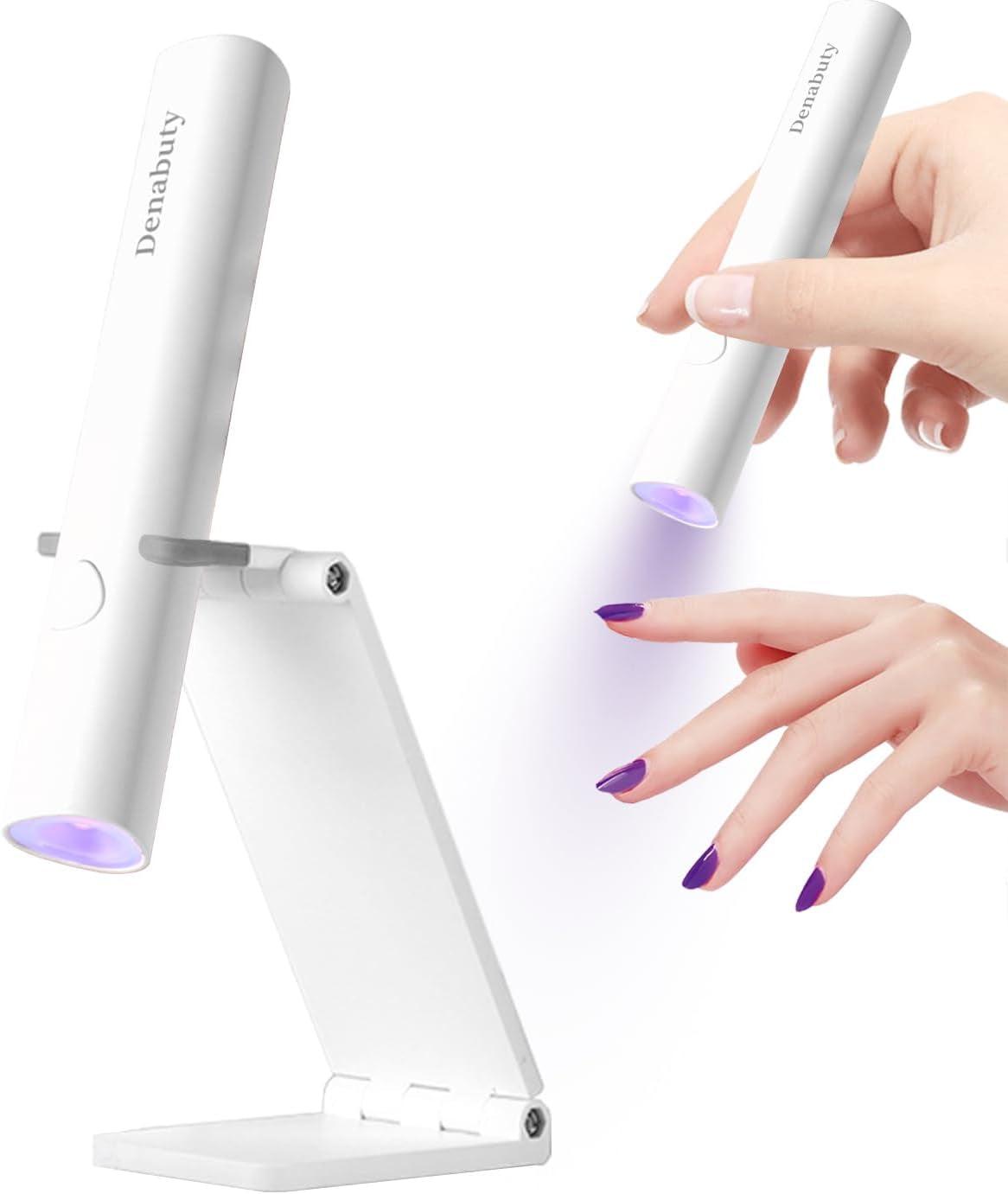 Denabuty UV Lampe Für Gelnägel, Mini U V LED Lampe Für Nägel Wiederaufladbar Mit Ständer Tragbare Kleine UV Nagellampe Für Gel Nagellack, Zum Aushärten Von Nagelkleber & Nail Tips Weiß
