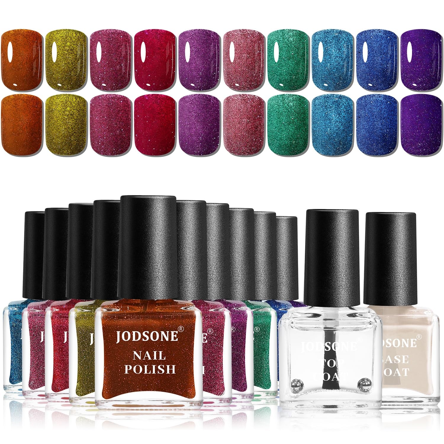 JODSONE 12 Piece Nail Polish Set 10 Colors Combination 2 Base Coats and Top Coat Quick Dry Nail Polish for Amateurs and Beginners
