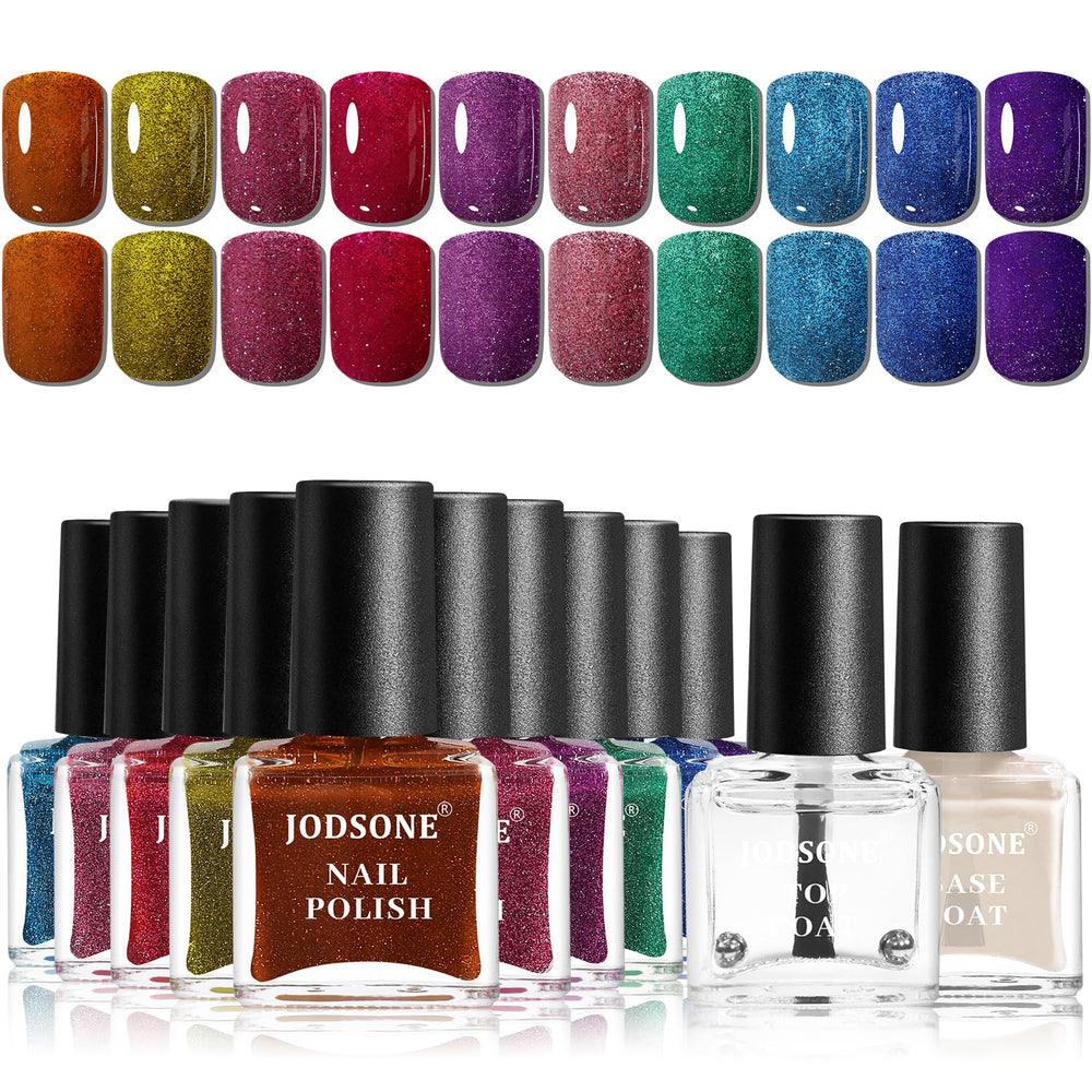 JODSONE 12 Piece Nail Polish Set 10 Colors Combination 2 Base Coats and Top Coat Quick Dry Nail Polish for Amateurs and Beginners