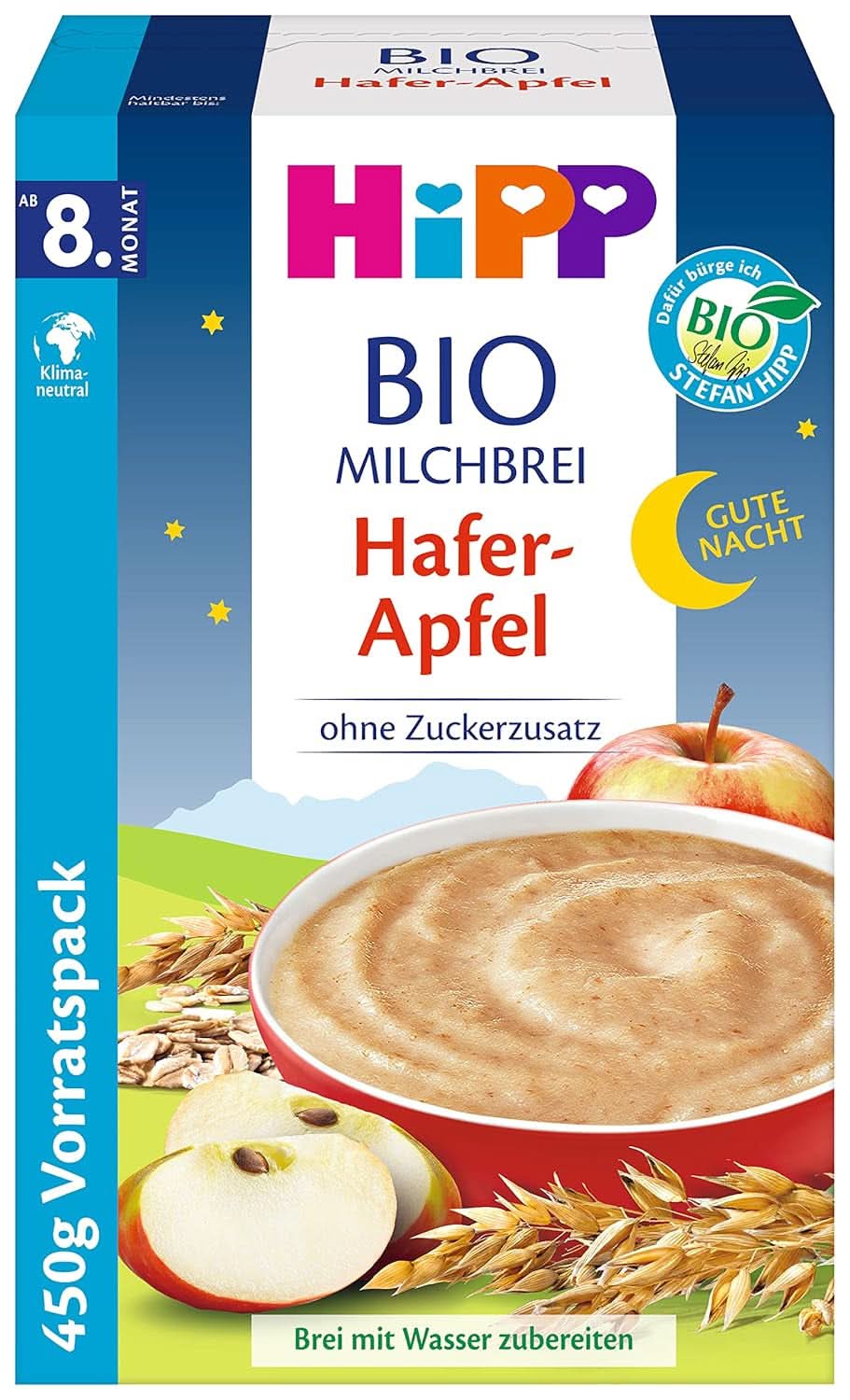 Hipp organic milk porridge without added sugar, semolina and banana, storage package (4X450 grams) Mother and Child Naty Shop 4 x 450 grams Apple with oats