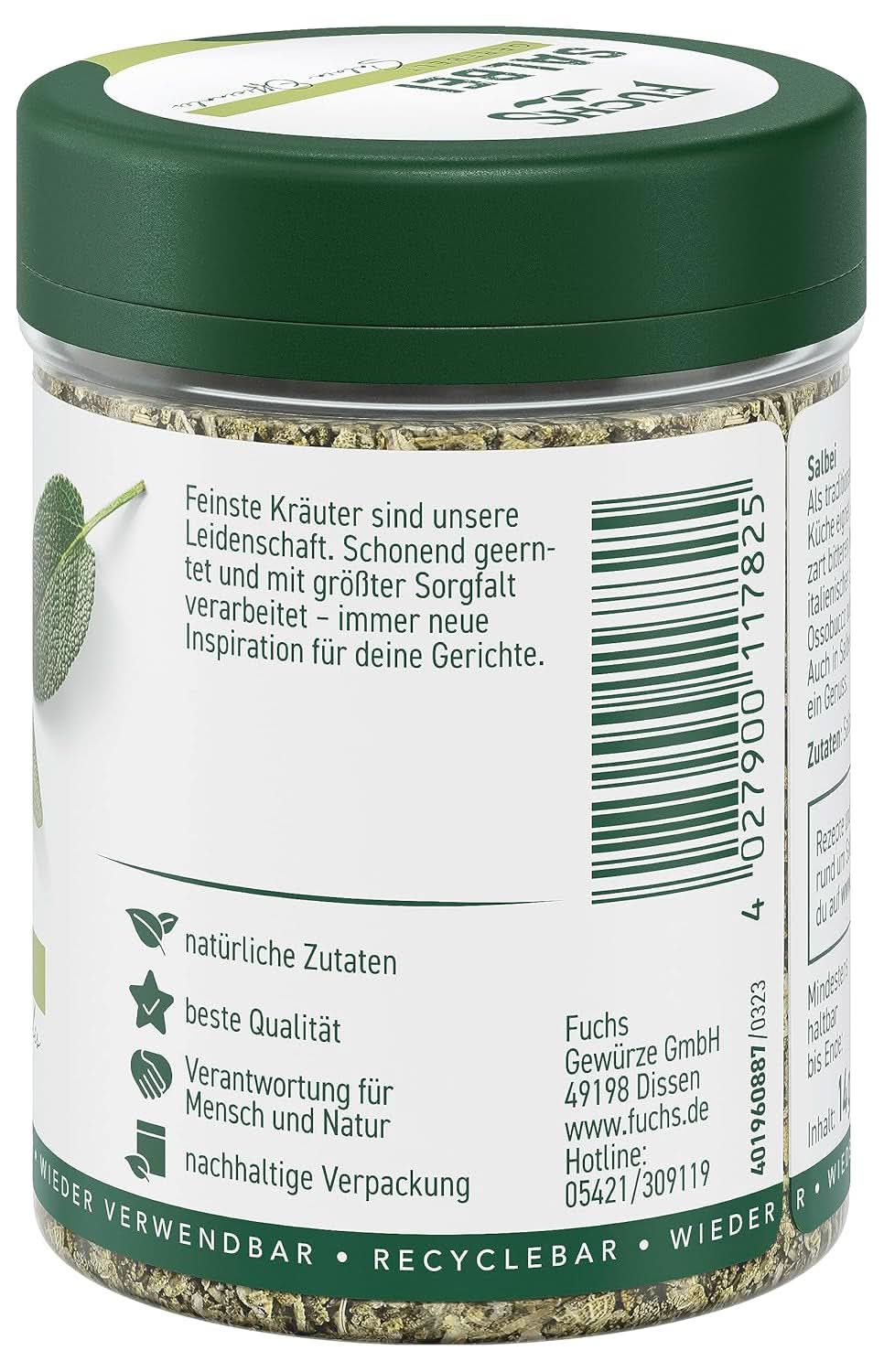 Fuchs, Sage, Sour note, delicately bitter for Ravioli or Gnocchi, 14 grams Condiments Naty Shop