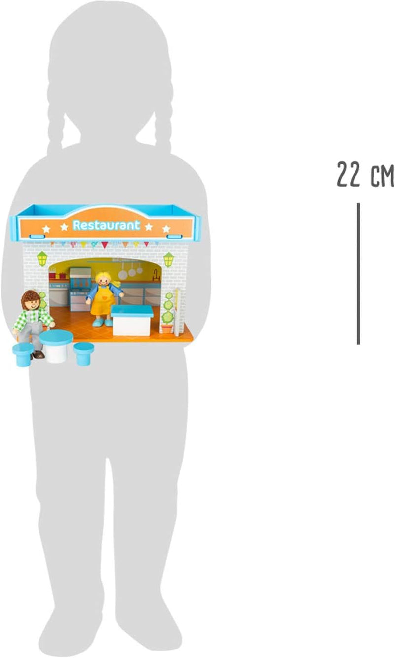 Small Foot 10852 Playhouse Restaurant Made of wood, With 2 doll figures, accessories and removable roof, From 3 years Naty Shop Dollhouses