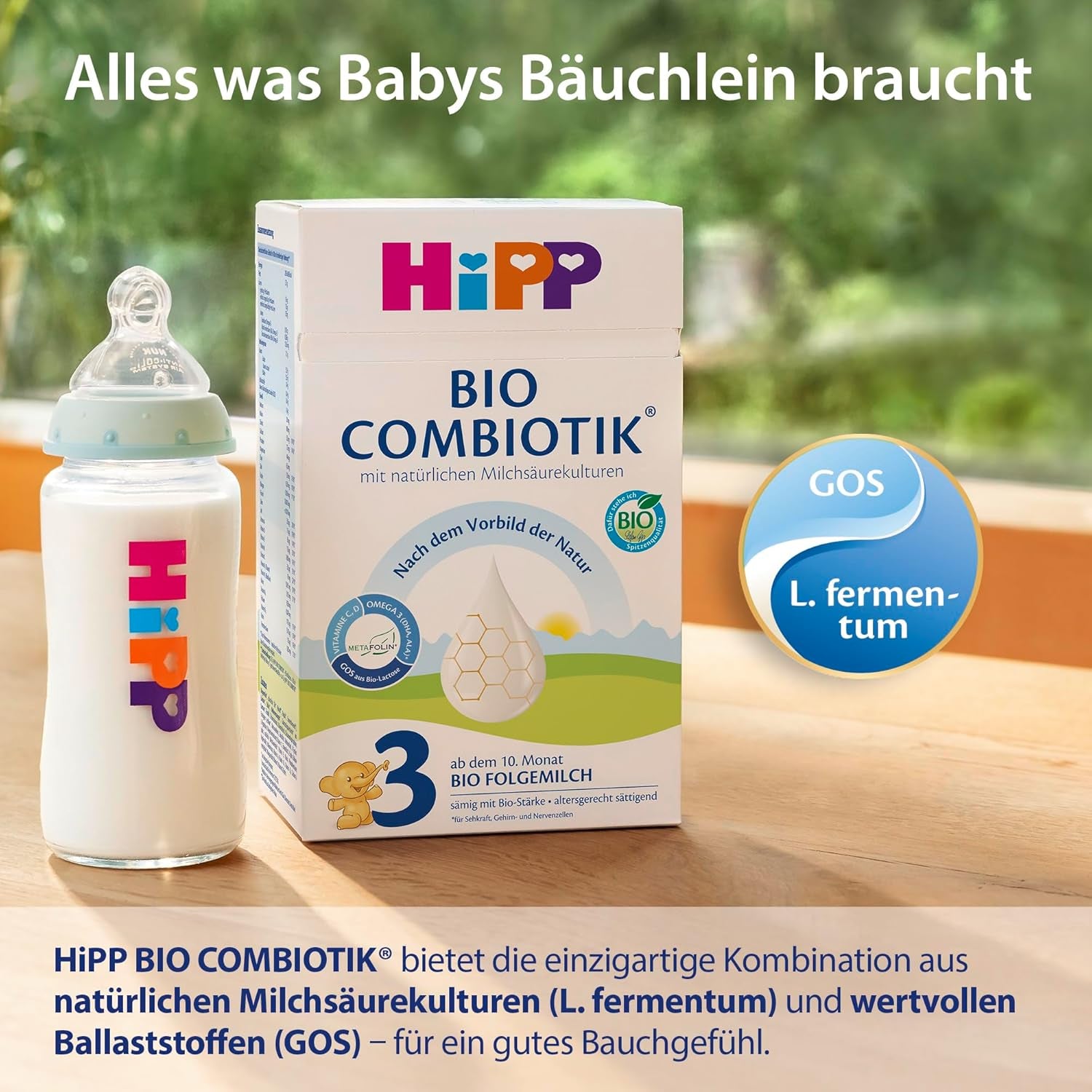 HiPP 3 Organic Combiotik (4 x 600g), follow-on milk from 10 months, with natural cultures of lactic acid, vitamins C and D, GOS, Omega-3 (DHA, ALA), of the best organic quality