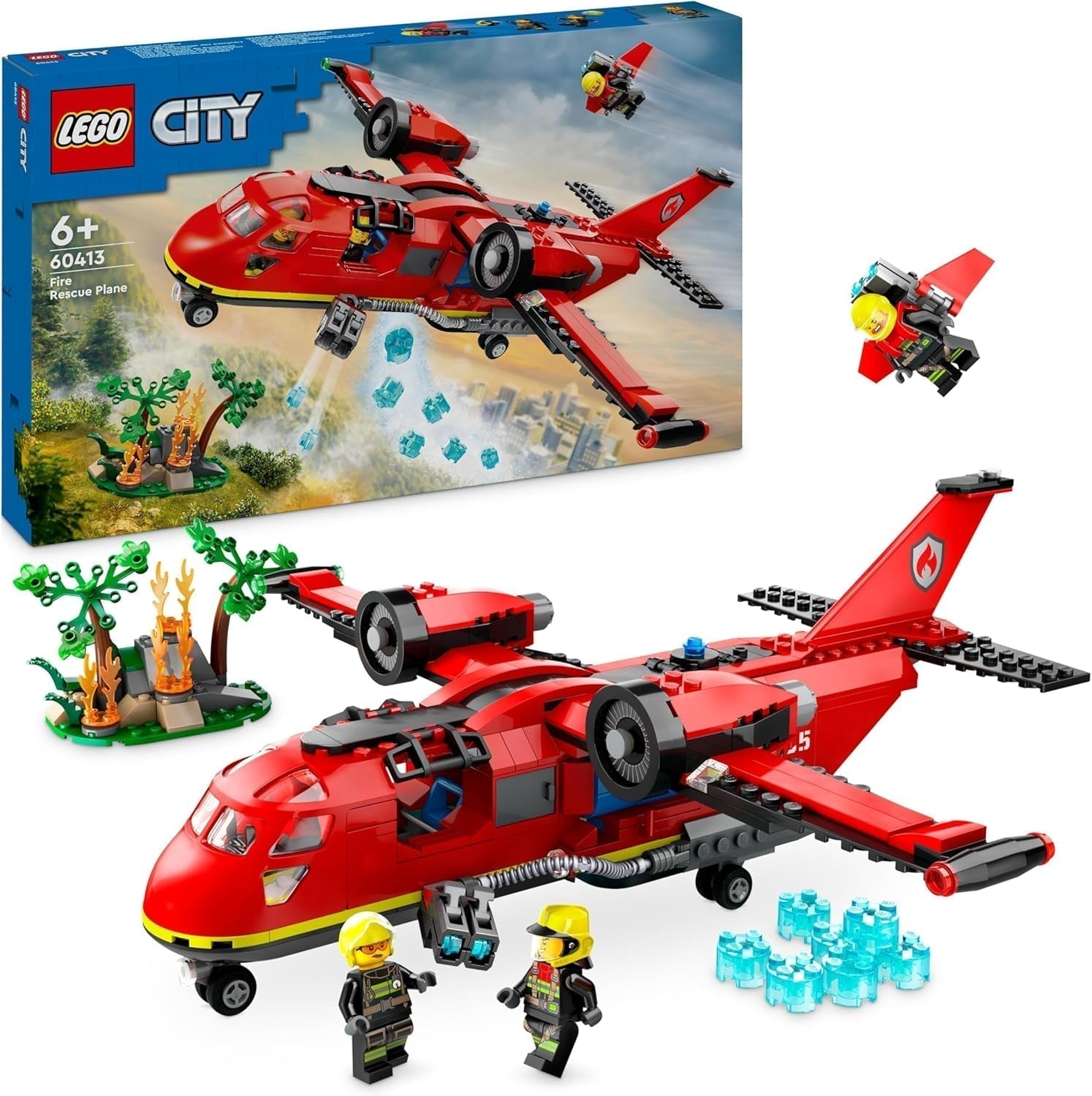 LEGO City Firefighting Plane, Toy Airplane Firefighter Set for Kids, Building Set with 3 Firefighter Figures and Fire Scenery, Great Gift Idea for Boys and Girls 6 Years Old 60413 Building Sets Besuche den LEGO-Store Single