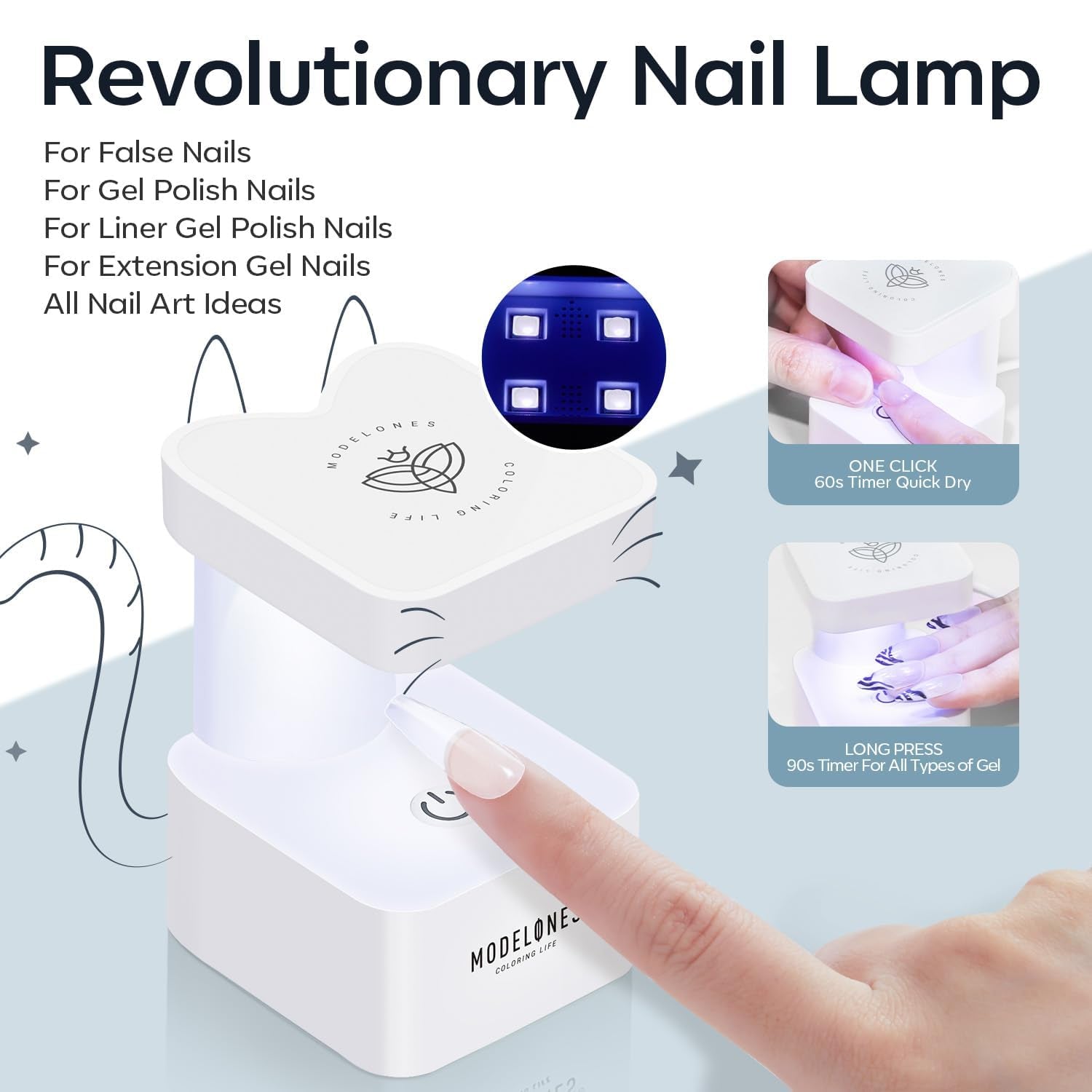 Modelones Kit pentru unghii și gel adeziv 500 buc. Set extensii unghii cu gel adeziv Kit unghii cu gel, adeziv unghii și mini lampă unghii acoperire completă vârfuri unghii presă pe Nail Art Studio Salon DIY