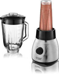 Russell Hobbs Standmixer 2-In-1 [1.5L Glasbehälter Mixer & 0.6L Mini Smoothie Maker -To-Go-Trinkflasche Inkl. Deckel] Spülmaschinenfest, Impuls-/Ice-Crush Funktion, Becher BPA Frei, Edelstahl 23821-56 Kitchen Naty Shop