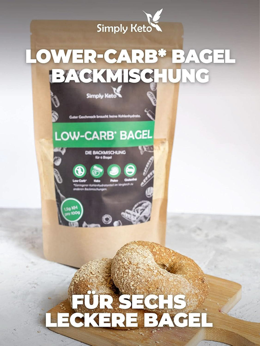 Simply Keto Lower Carb* Bagel Baking Mix pentru Lower Carb* și dieta ketogenică - fără lactoză și gluten - 335 grame Bucatarie Naty Shop