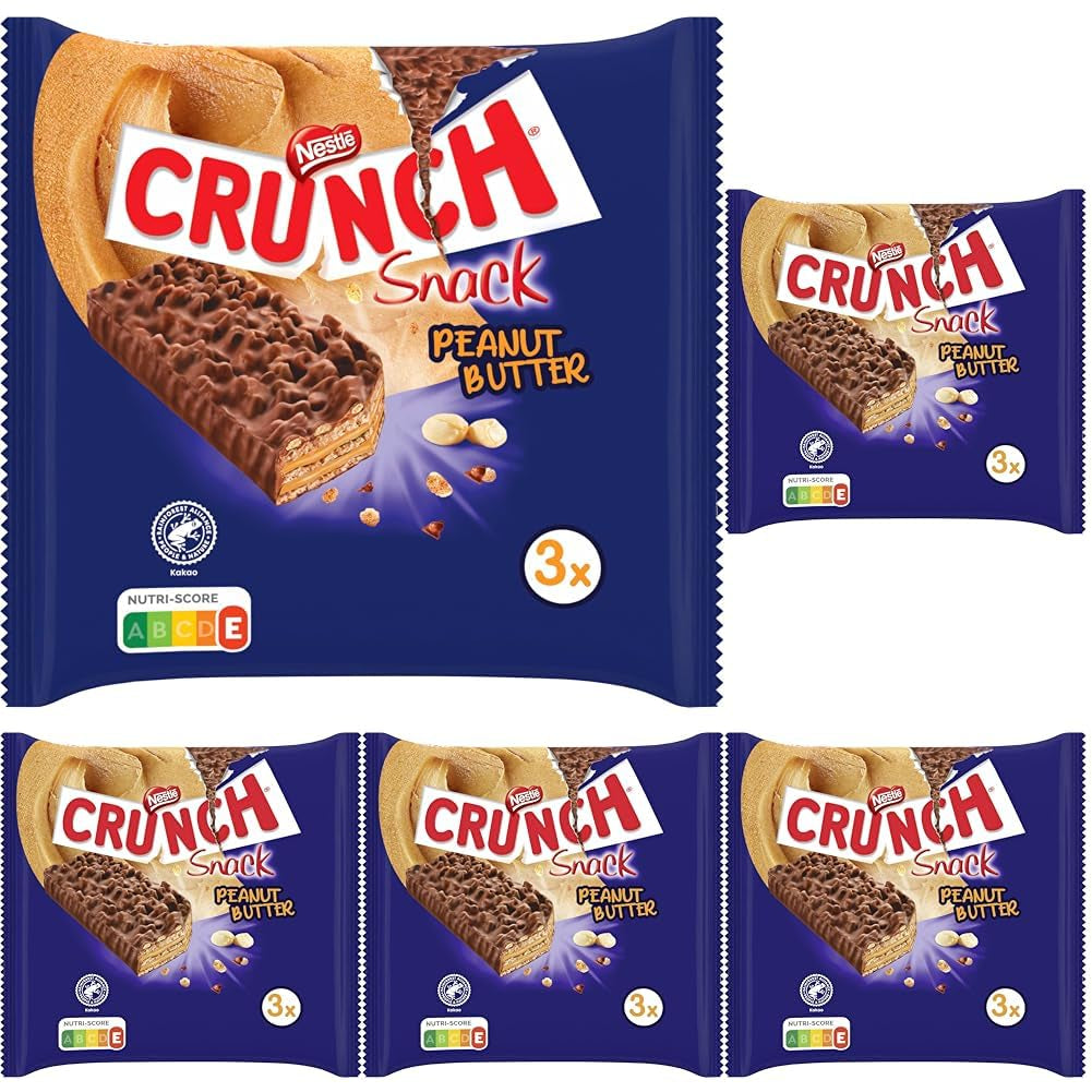 Nestlé Peanut Butter Bars Crunchy Peanut Butter Cereal Chocolate Bar 5 Pack (3 x 31g each)