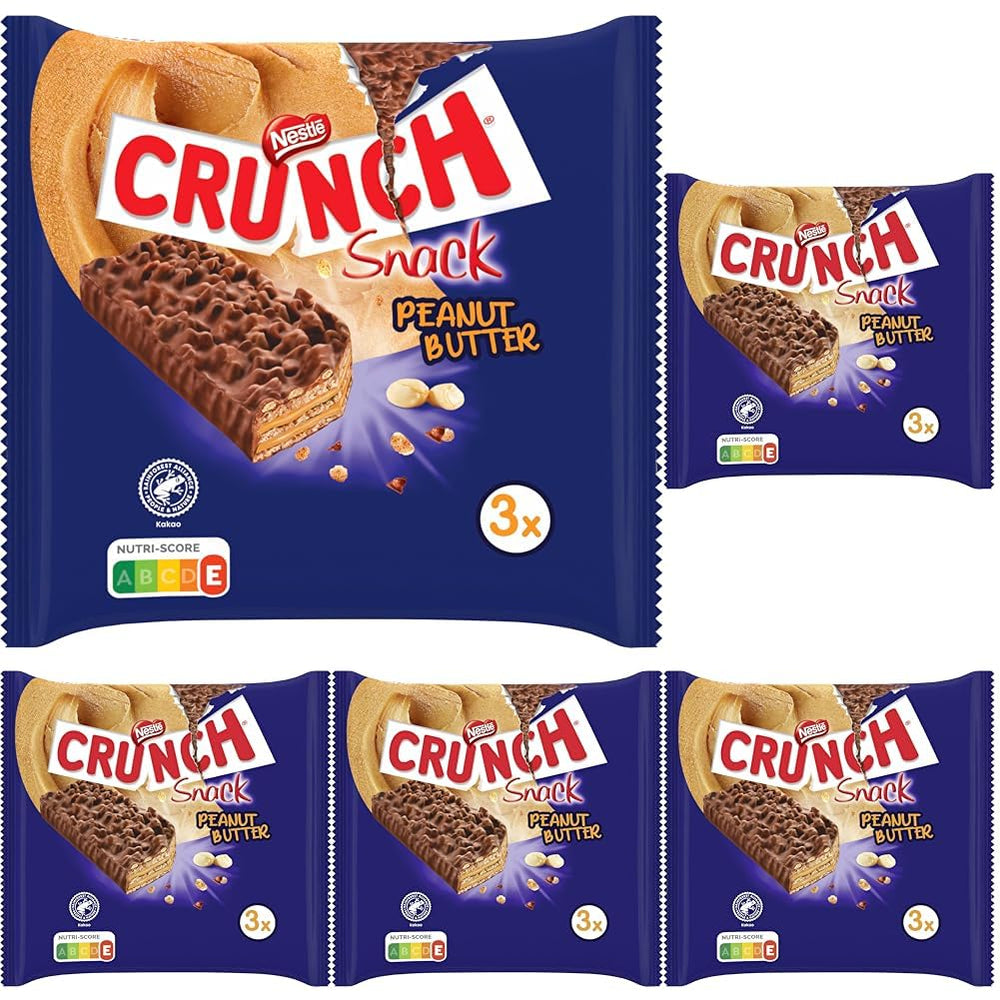 Nestlé Peanut Butter Bars Crunchy Peanut Butter Cereal Chocolate Bar 5 Pack (3 x 31g each)