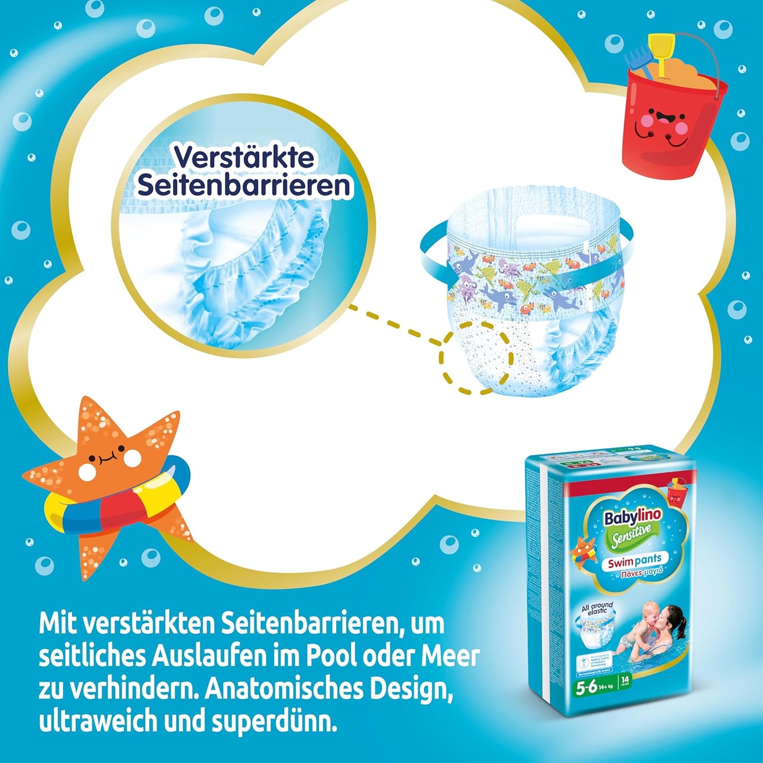 Diapers Sensitive Swim Pants, for sea and pool, size 5-6 (over 14 kg), 84 pieces