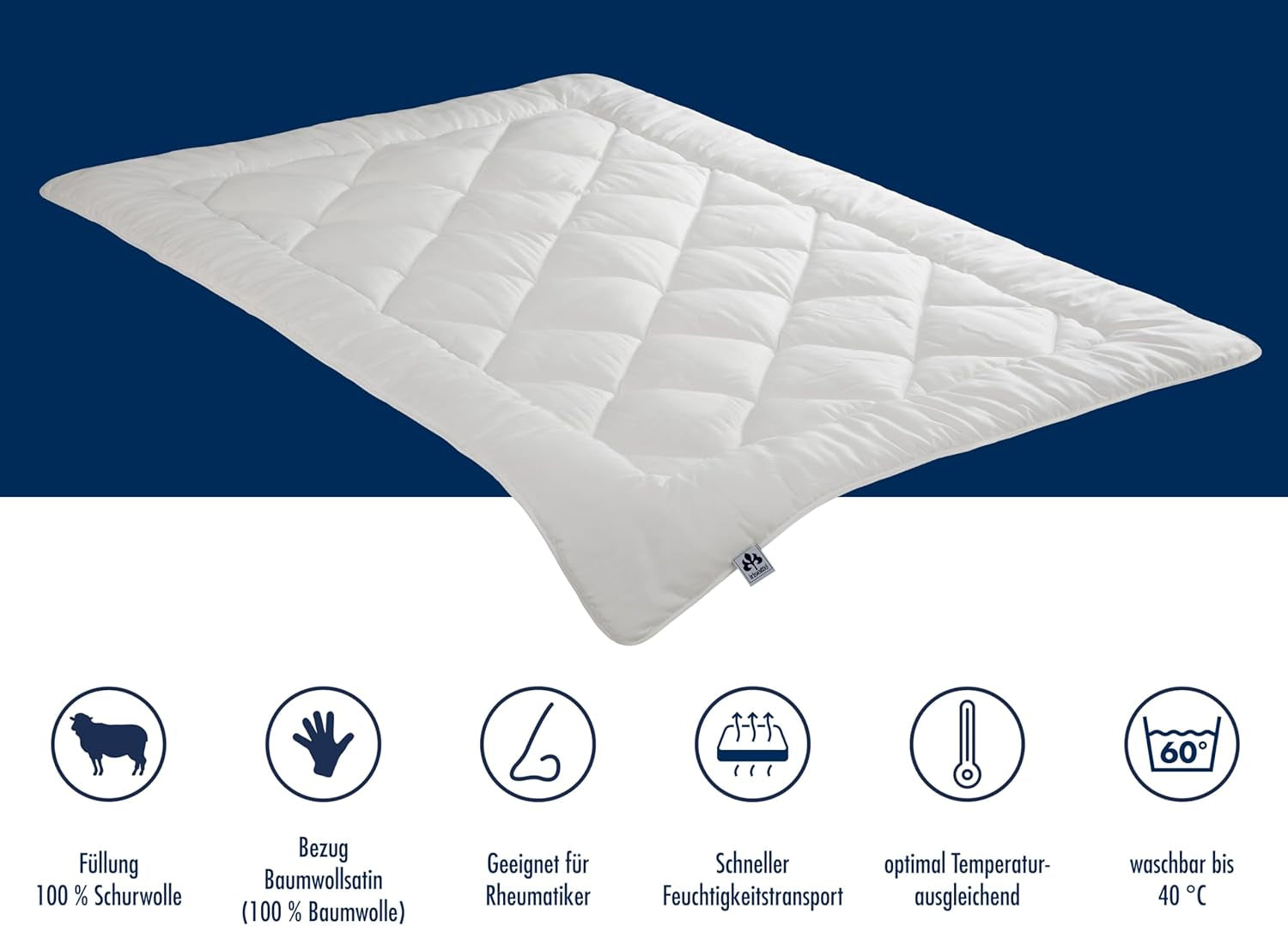 Irisette Merino All Season Quilt - Made in Germany - New Pure Wool Transitional Quilt, 135 X 200 cm, White, Oeko-Tex Certified Quilts and Quilts Naty Shop