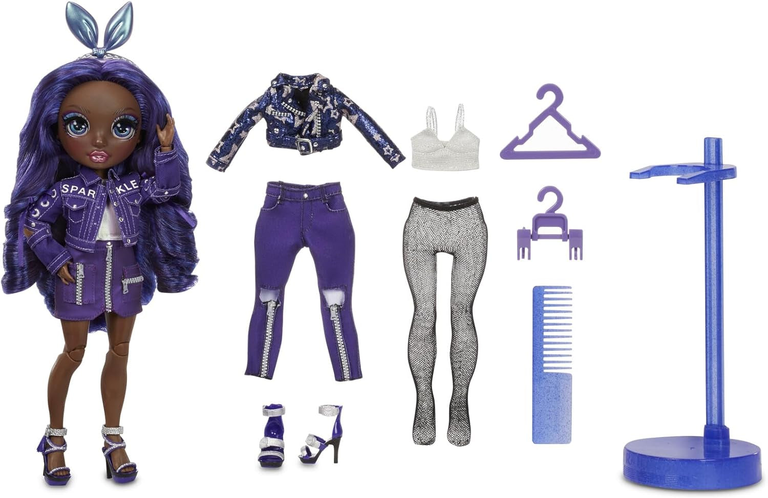 Păpușa Rainbow High Fashion - Kristal Bailey - Păpușa Indigo cu 2 ținute de lux - Include accesorii și suport pentru păpuși Seria 2 - Cadou excelent pentru copii și colecționari cu vârsta de 6 ani și peste