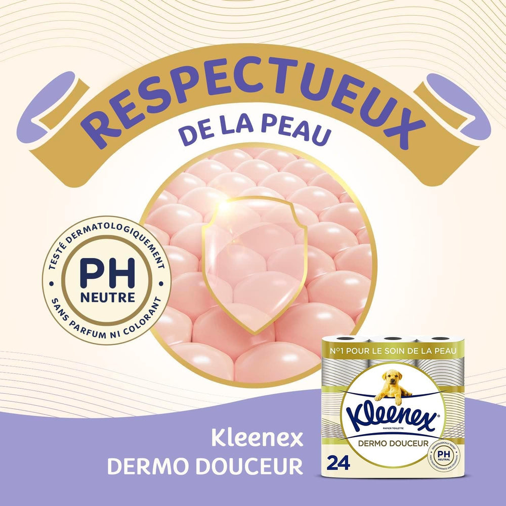 KLEENEX Dermo Douceur 4230420 Hârtie igienică, 24 role (4 X 6 role) alb, 24 Unité (Lot De 6)