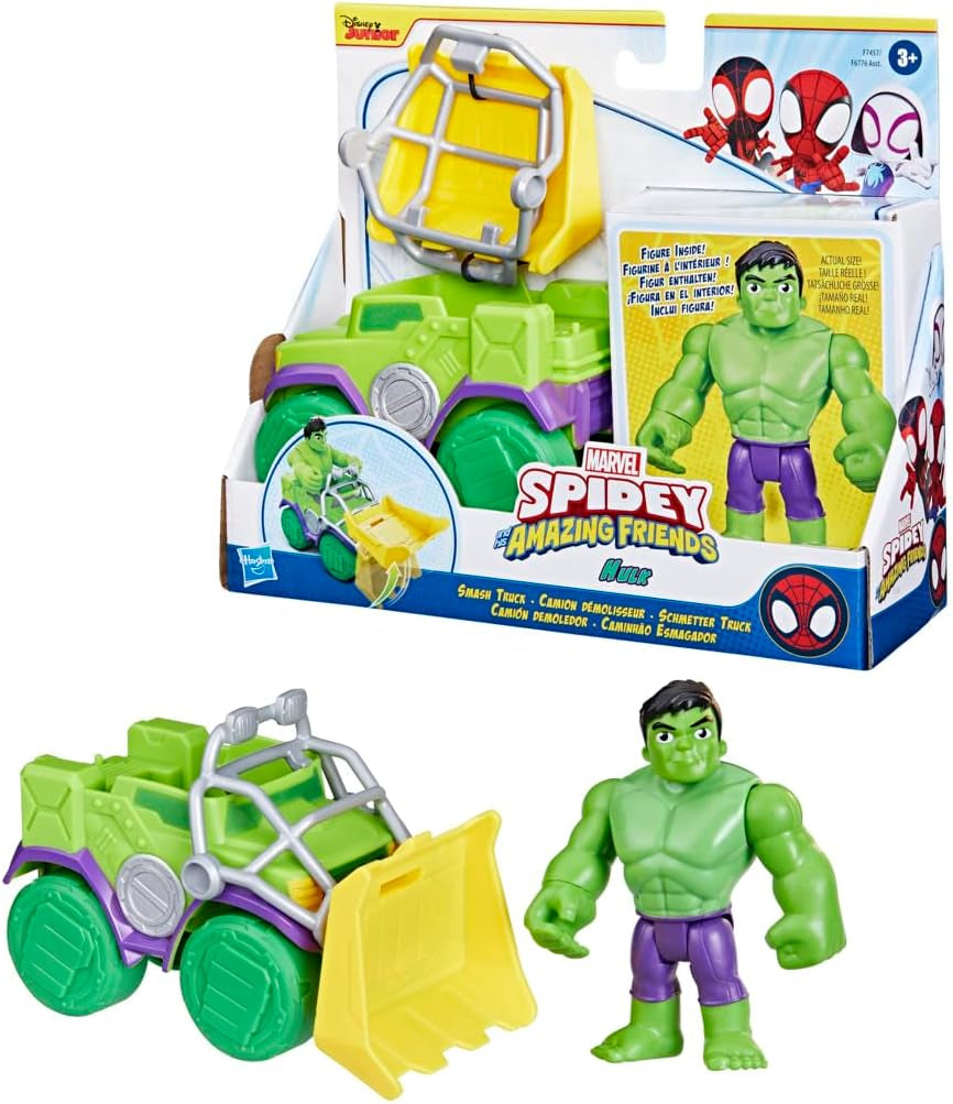 SPIDEY and HIS AMAZING FRIENDS Marvel Spidey figura cu motocicleta, jucărie pentru băieți și fete cu vârsta de 3 ani și peste Action figures Naty Shop Camion Hulk