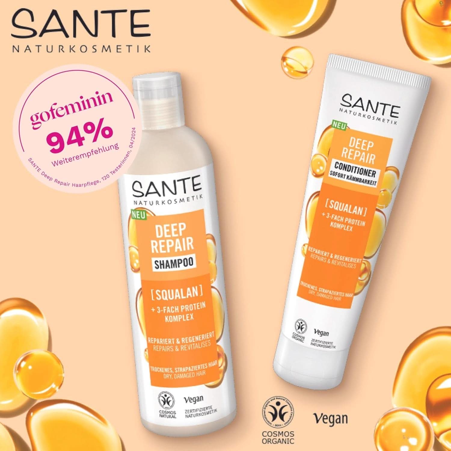 SANTE Naturkosmetik, șampon vegan de îngrijire pentru păr neted și strălucitor, 950 ml Duș și baie Naty Shop