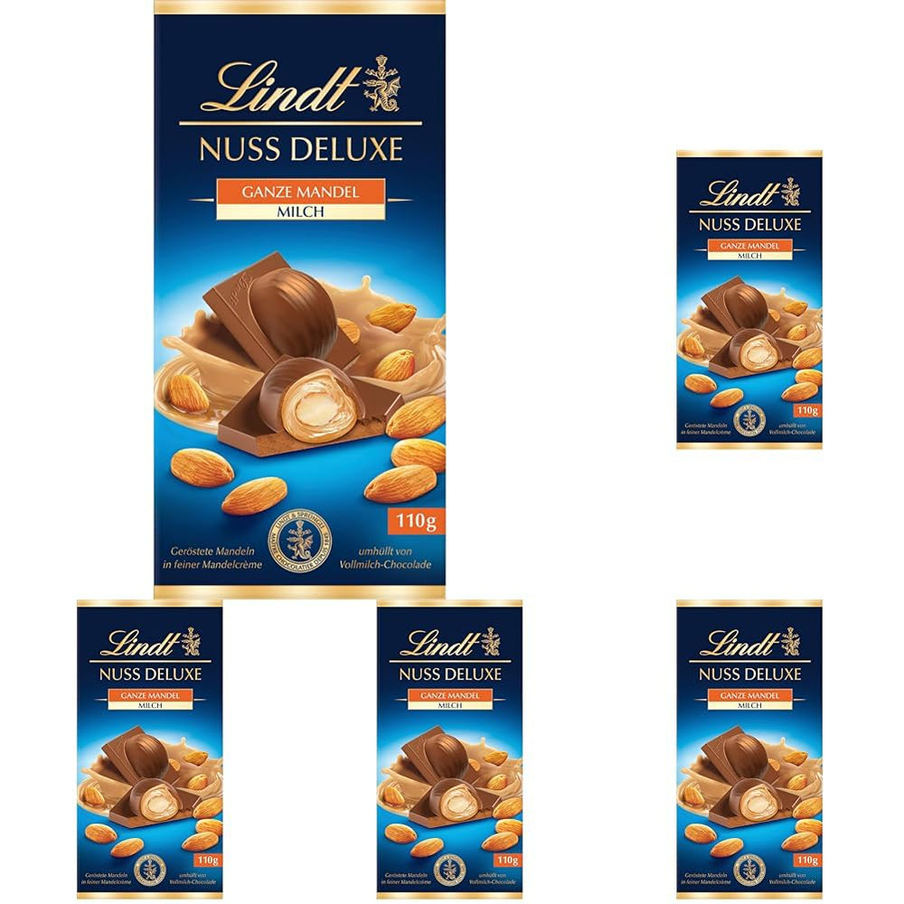 Lindt Chocolate | NUT DELUXE Chocolate bar with milk and almonds | 110g | Milk chocolate with roasted almonds in a smooth almond cream | Chocolate bar