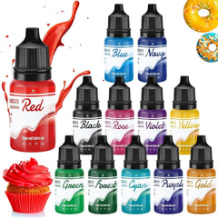 Colorant alimentar liposolubil pentru ciocolată - 12 culori coloranți alimentari pe bază de ulei pentru fondant, decorarea torturilor, copt - colorant alimentar lichid pentru unt de cacao, cremă de unt, prăjituri - 10 ml fiecare