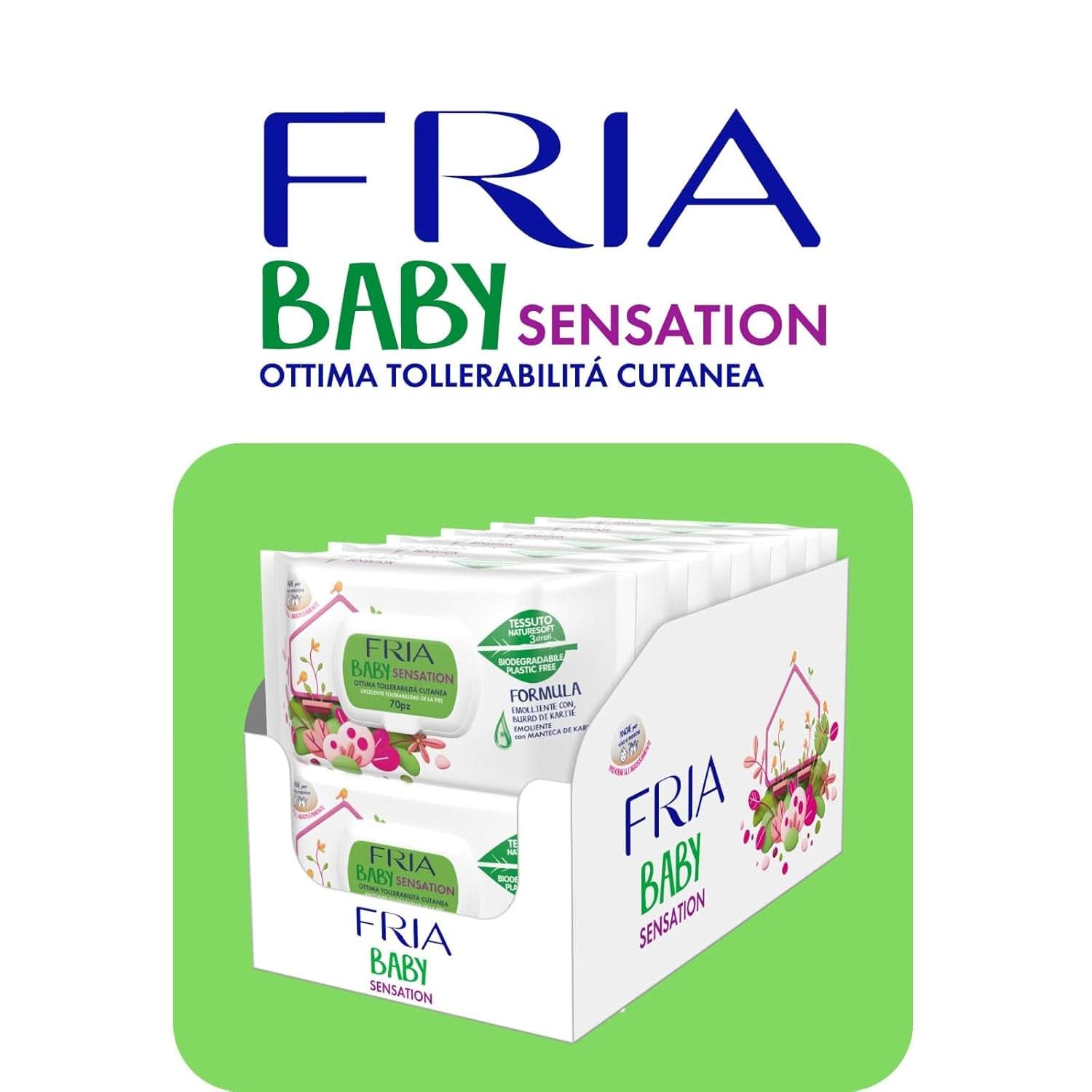 Servetele Fria Baby Sensation, cu unt de shea cu efect de calmare a pielii, testate dermatologic, pachet maxi economie cu 840 de servetele Servetele Umede Bebelusi Naty Shop