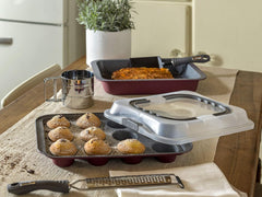 Sweet Cherry baking tray, for 12 muffins, with lid, plastic steel, cherry red Baking trays and molds Naty Shop