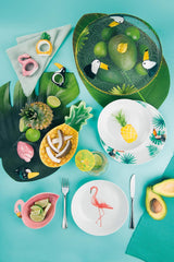 Set de veselă Excelsa Tropical, 18 piese, porțelan, alb cu decor