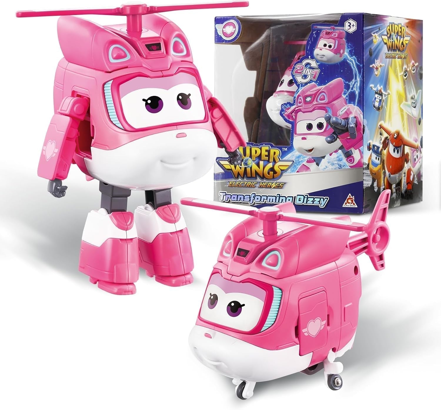 Super Wings Transformation Plane Supercharged Traver, Approx. 12.7 Cm Big Kids Play Figure Toy Airplane and Robot Figure for Boys and Girls Over 3 Years Old Silver Action Figures Naty Shop Dizzy