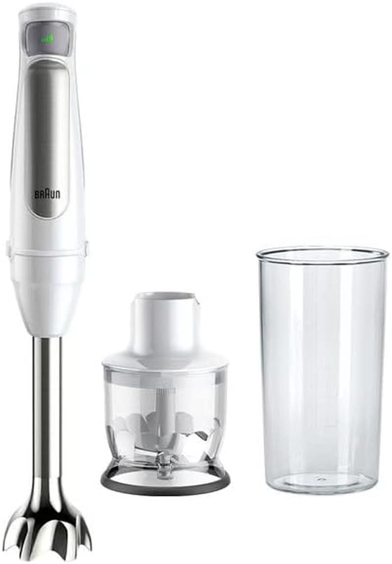 Braun Multiquick 7 MQ 7035X Stabmixer - Pürierstab Mit Abnehmbarem Edelstahl Mixfuß Mit Activeblade Technologie Zum Pürieren Der Härtesten Ingredient, Inkl. 3-Teiliges Zubehör Set, 1000 Watt, Schwarz Kitchen Naty Shop Weiß Zerkleinerer (350G)