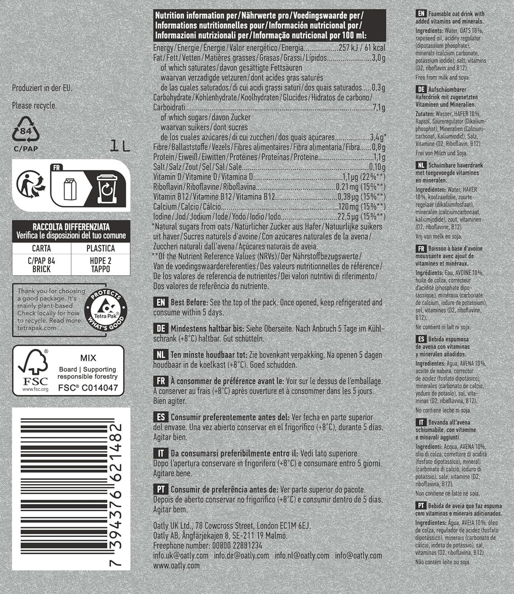 Oatly Barista Haferdrink Barista Edition, Long Life 1 Liter (6er Pack)