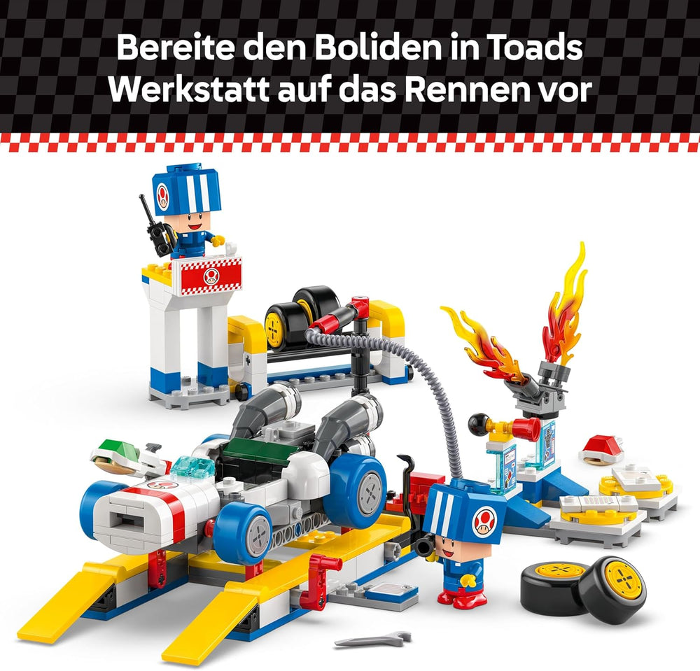 LEGO Super Mario: Mario Kart – Toad's Garage Set, Nintendo Mechanic Toy with 2 Blue Toad Character Figures for Independent Play, Birthday Gift for Boys, Girls and Gamers Aged 8 Plus 72035