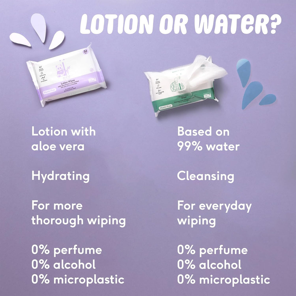 Naïf Plastic Free Baby Wipes 54 Pieces (1 Pack x 54 Pieces) - For Baby's Bottom, Body and Face - Natural Ingredients