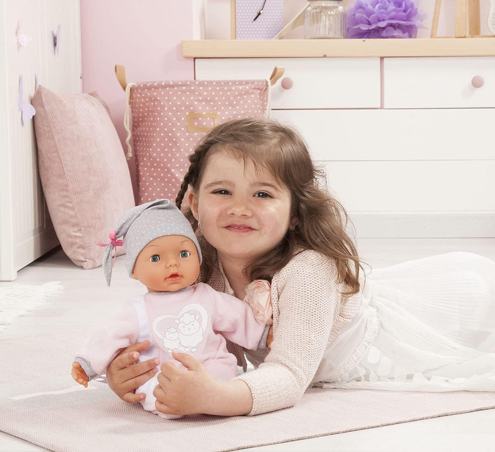 Bayer Design 93829AA Păpușa interactivă My Piccolina cu funcție, Păpușă vorbitoare, Mișcă gura, 38 cm, Suzetă, Biberon, Roz, Gri