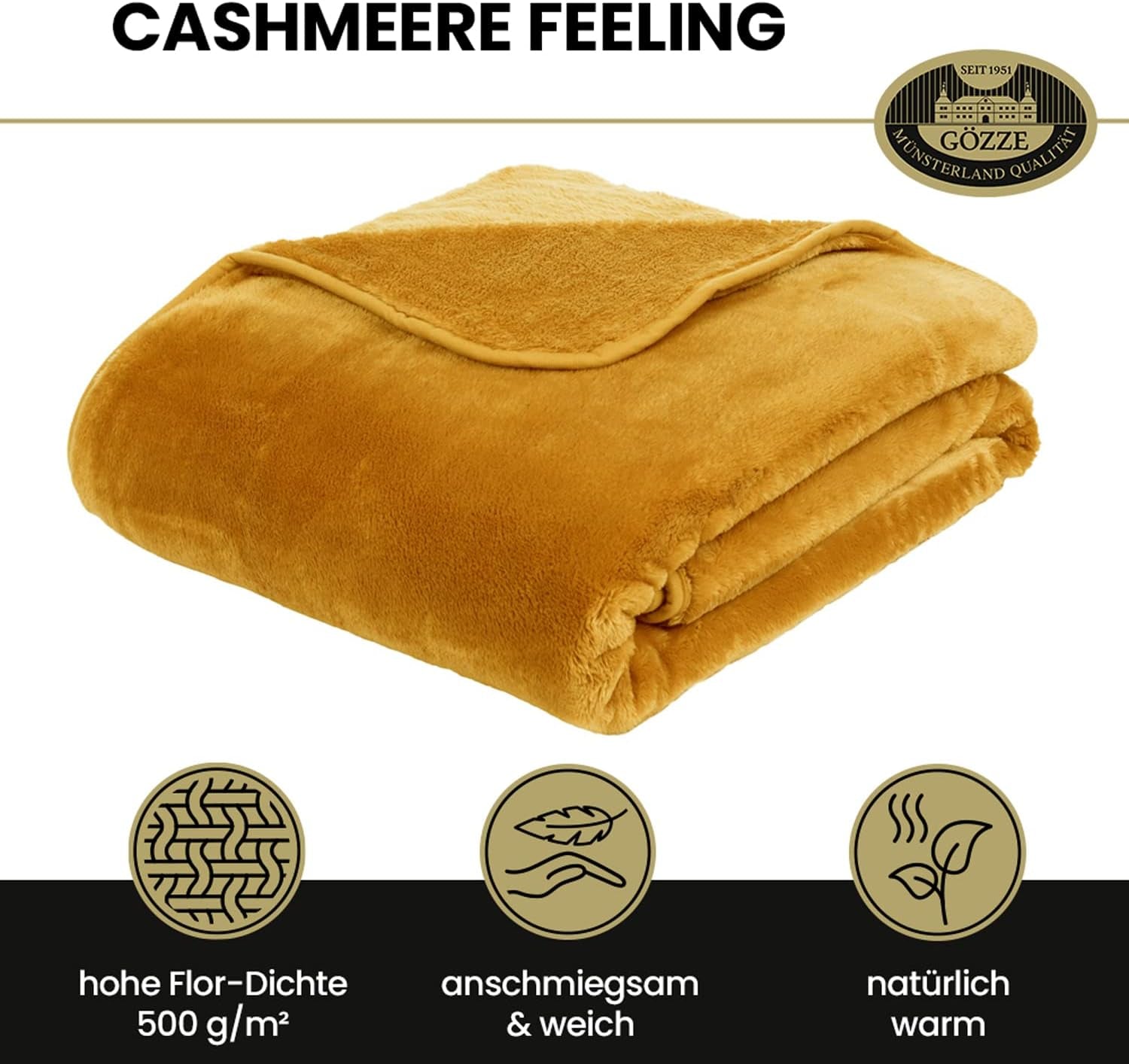 Gözze - Comfortable Blanket Premium Cashmere-Feeling, 500 G/M², 180 X 220 Cm - mustard Beds and Blankets Besuche den GÃ¶zze-Store
