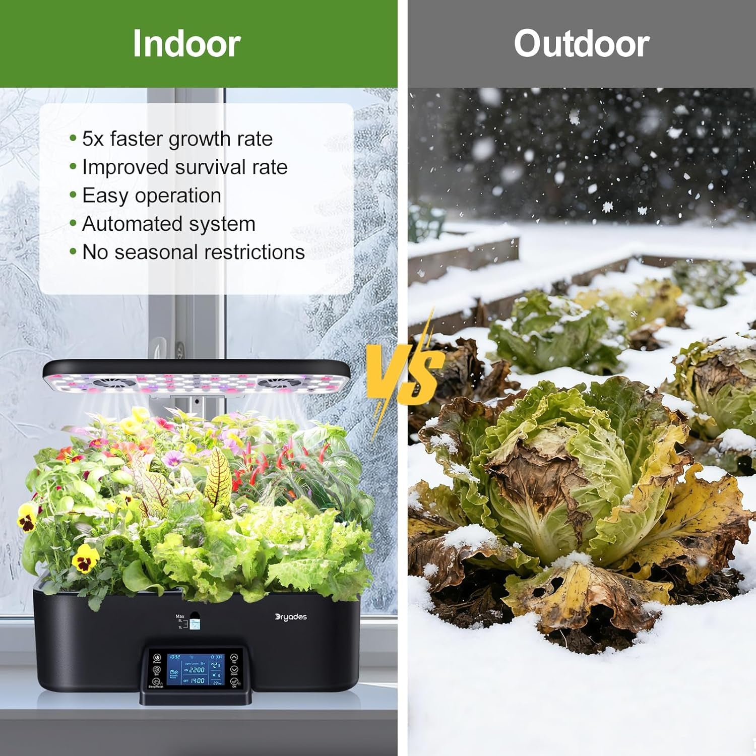Indoor Hydroponic Grow System with Smart Lighting Schedule Settings, Full Spectrum Grow Light Herb Garden Pots, 17 Capsules, Black