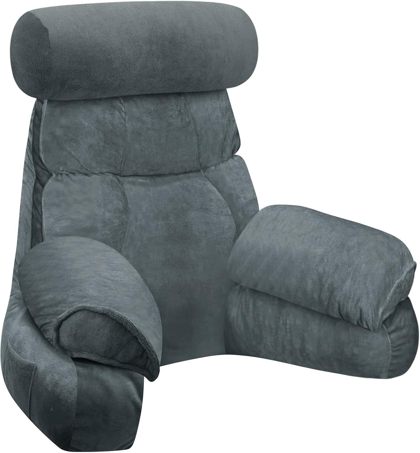 Pernă de citit pentru pat și canapea, pernă de spate pentru pat, pernă de citit cu spătar pentru adulți, confortabilă pentru a sta, a citi și a viziona televizorul pe podea sau pe canapea (Gri închis, 65 * 30cm)