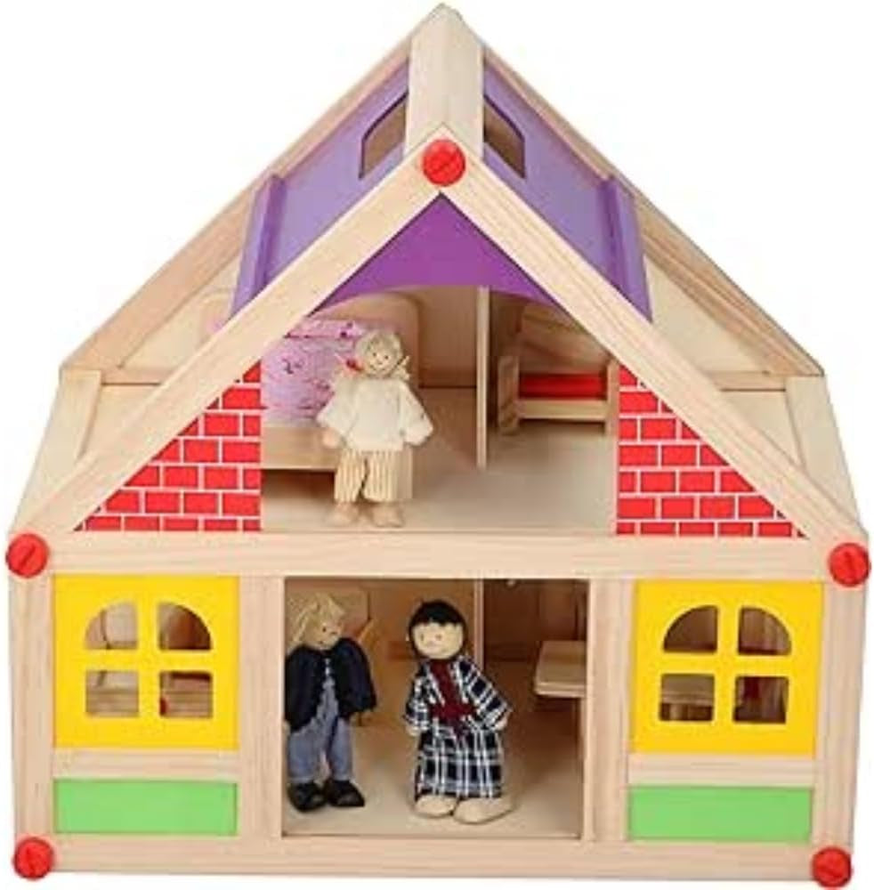 Marionette Wooden Toys - Wooden Dollhouse with Furniture and Dolls - 11 Pieces Dollhouses Naty Shop Default Title
