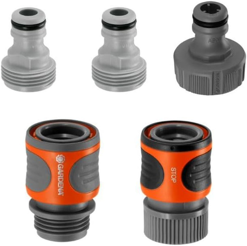 GARDENA Racorduri furtun cu conectare rapidă, format din 5 piese, 18270-81: Set de conectare rapidă pentru furtunuri de grădină cu racorduri de 5/8 inch sau 1/2 inch: Pentru conectarea rapidă a furtunurilor de grădină și a aspersoarelor