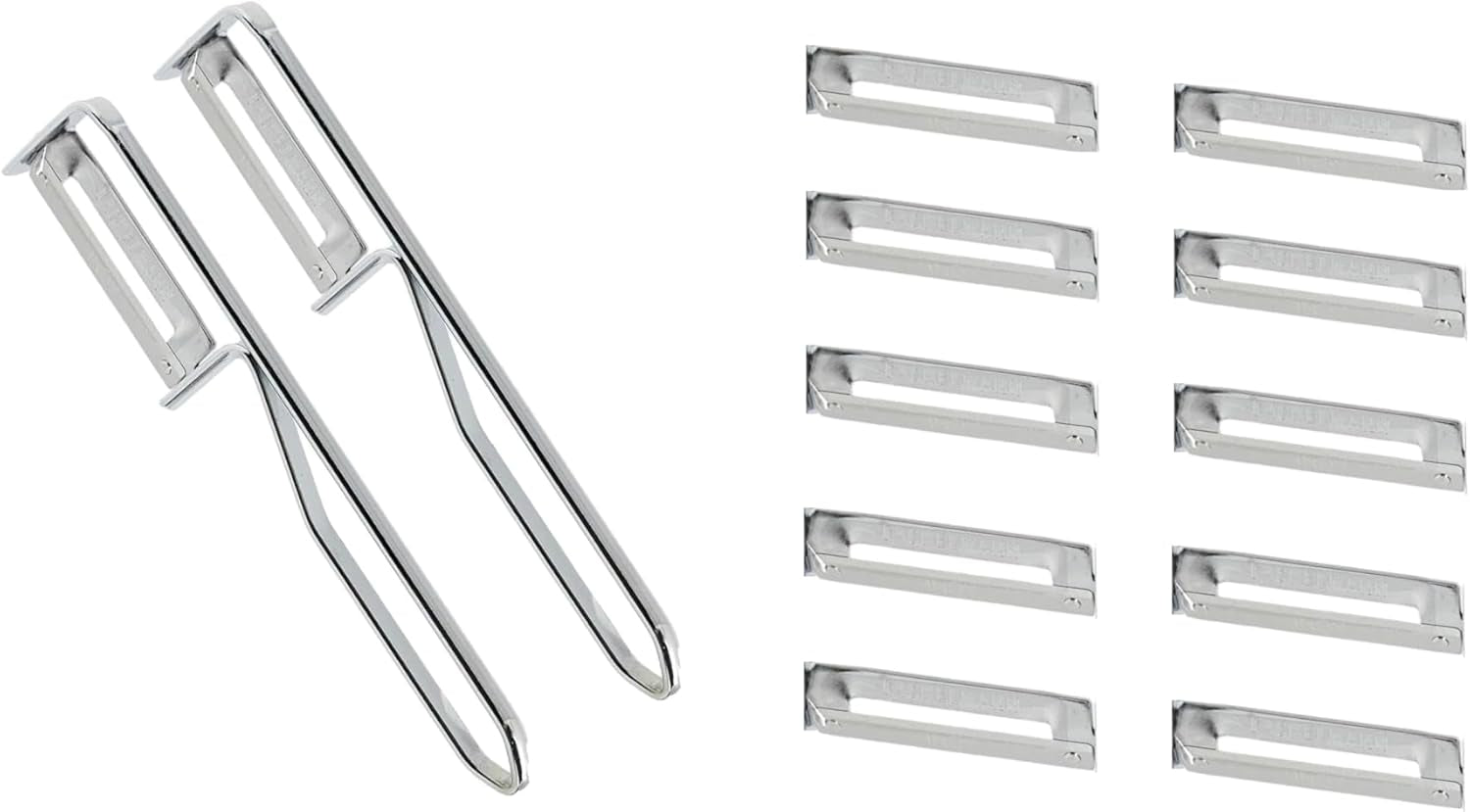 Fackelmann Universal Peeler, Stainless Steel Blade Peeler Naty Shop Economy Peeler Set 2 Pieces (Includes 10 Spare Blades)