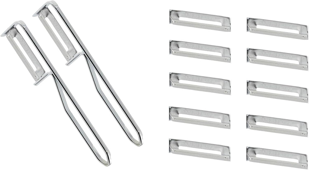 Fackelmann Universal Peeler, Stainless Steel Blade Peeler Naty Shop Economy Peeler Set 2 Pieces (Includes 10 Spare Blades)