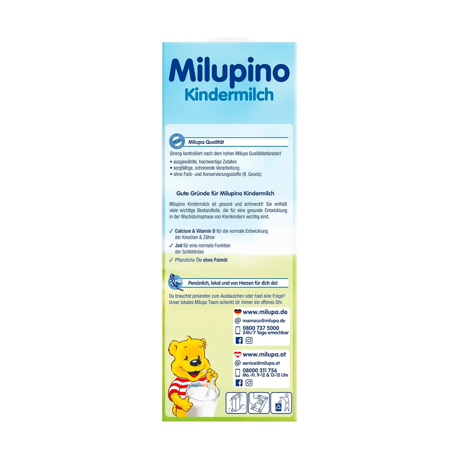 Milupa Milupino Ready-to-drink growth milk (6x1L), from 1 year, for young children in the growth phase