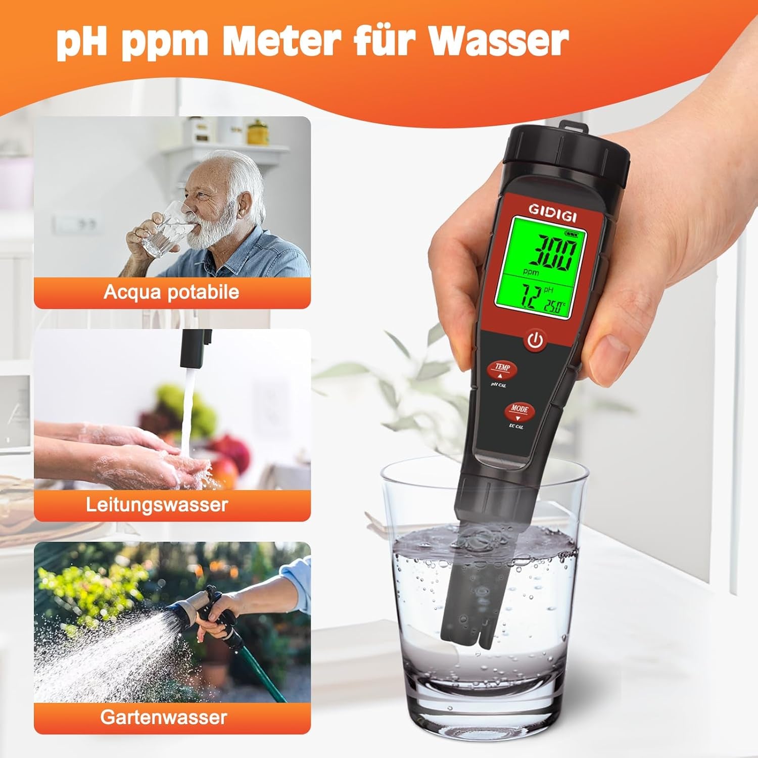 Hydroponic Water pH Meter, Digital Water pH Tester, TDS Tester, EC PPM Test for Plant Nutrients, 4 in 1 Conductivity, Drinking Water pH Pen, DWC, Houseplants