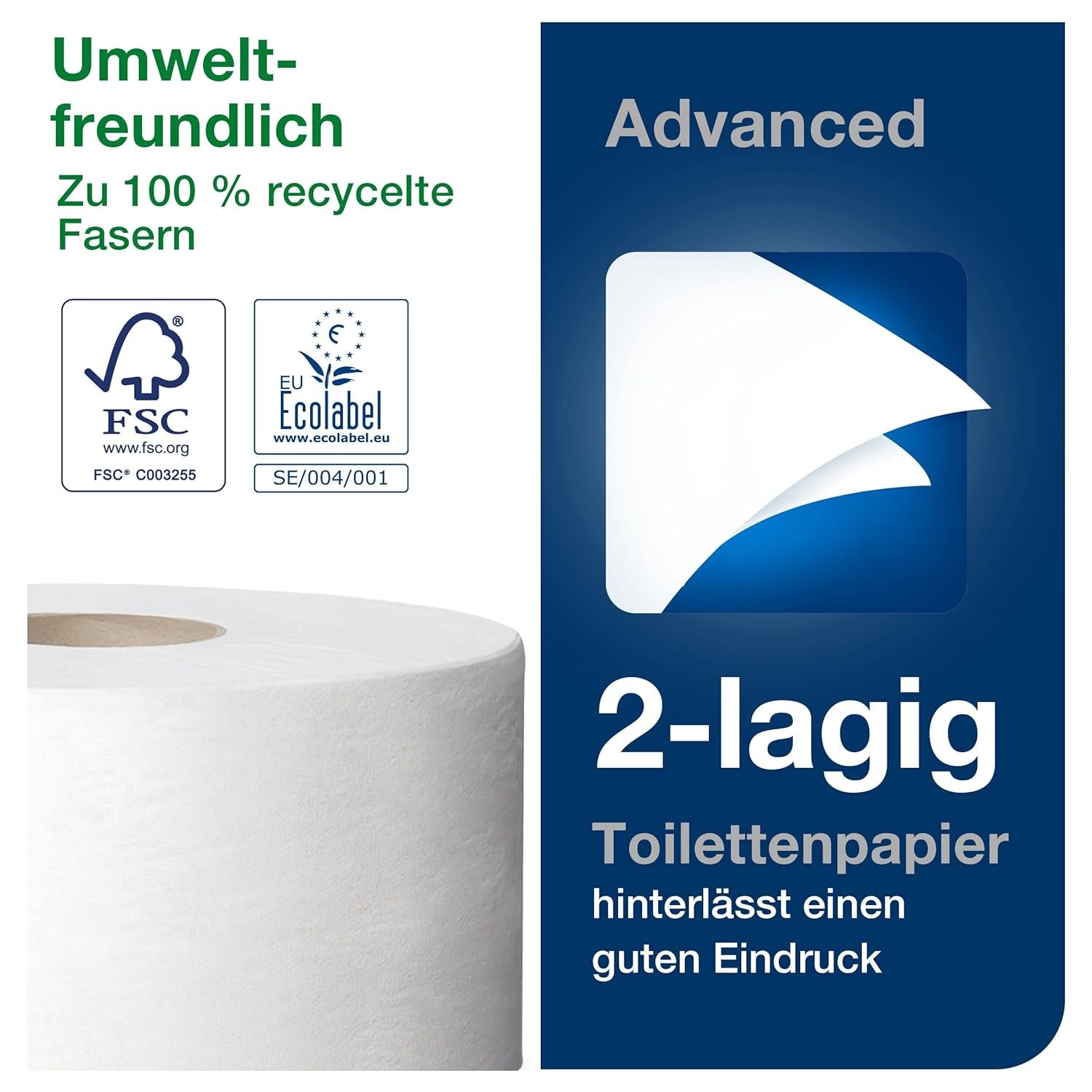 Tork 472102 Hârtie igienică Mini Jumbo în calitate avansată pentru sistemul de hârtie igienică Tork T2 Mini Jumbo / hârtie igienică 2 straturi în alb, 12 X900 coli