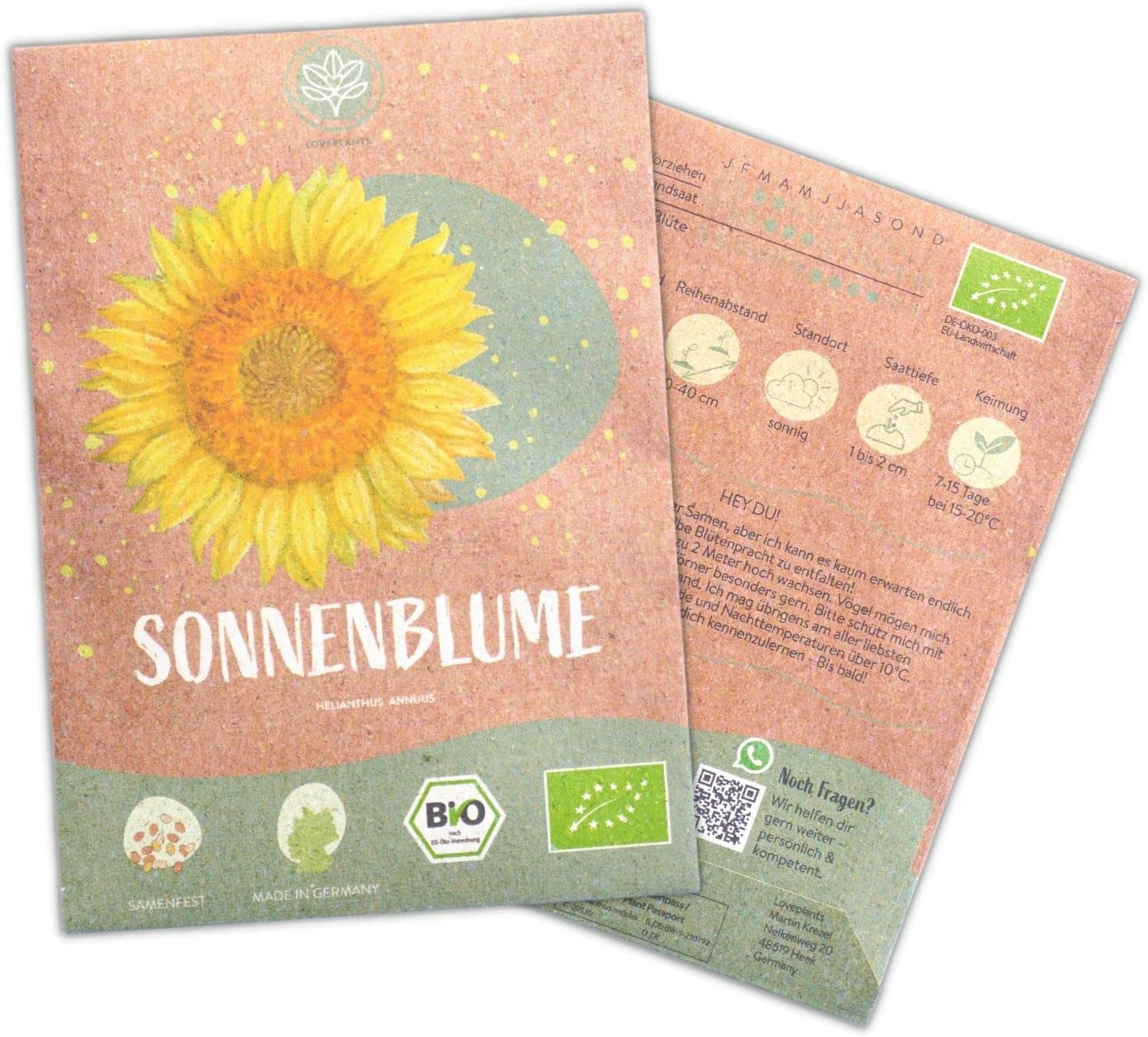 Organic sunflower seeds, branched, 20 sunflower seeds with a high germination rate, sunflower seeds for the garden, balcony, flowerbed or guest gift. Free pollinated flower seeds.