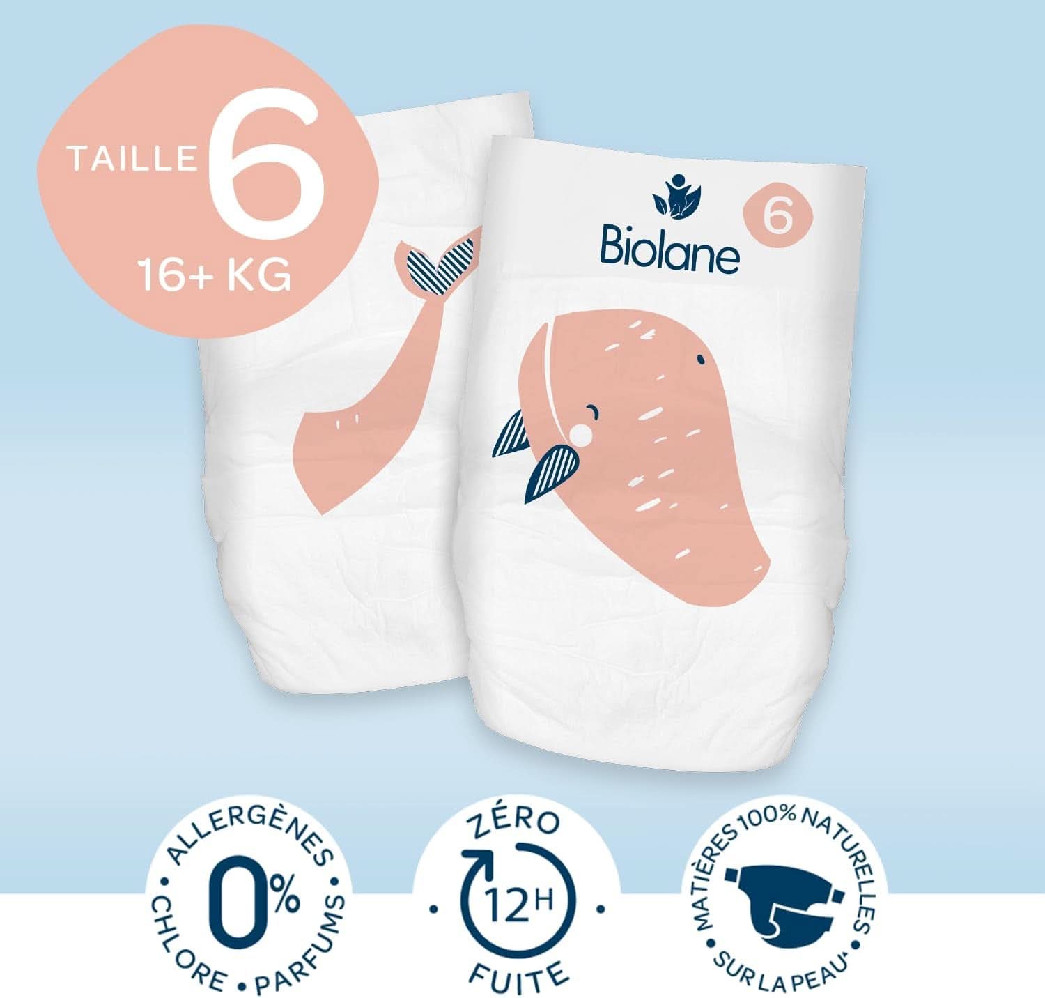 BIOLANE - Diaper pants - Size 6 (16 + kg) - No leaks for 12 hours - 1 month package - 108 diapers - Ecologic Mother and Child Naty Shop