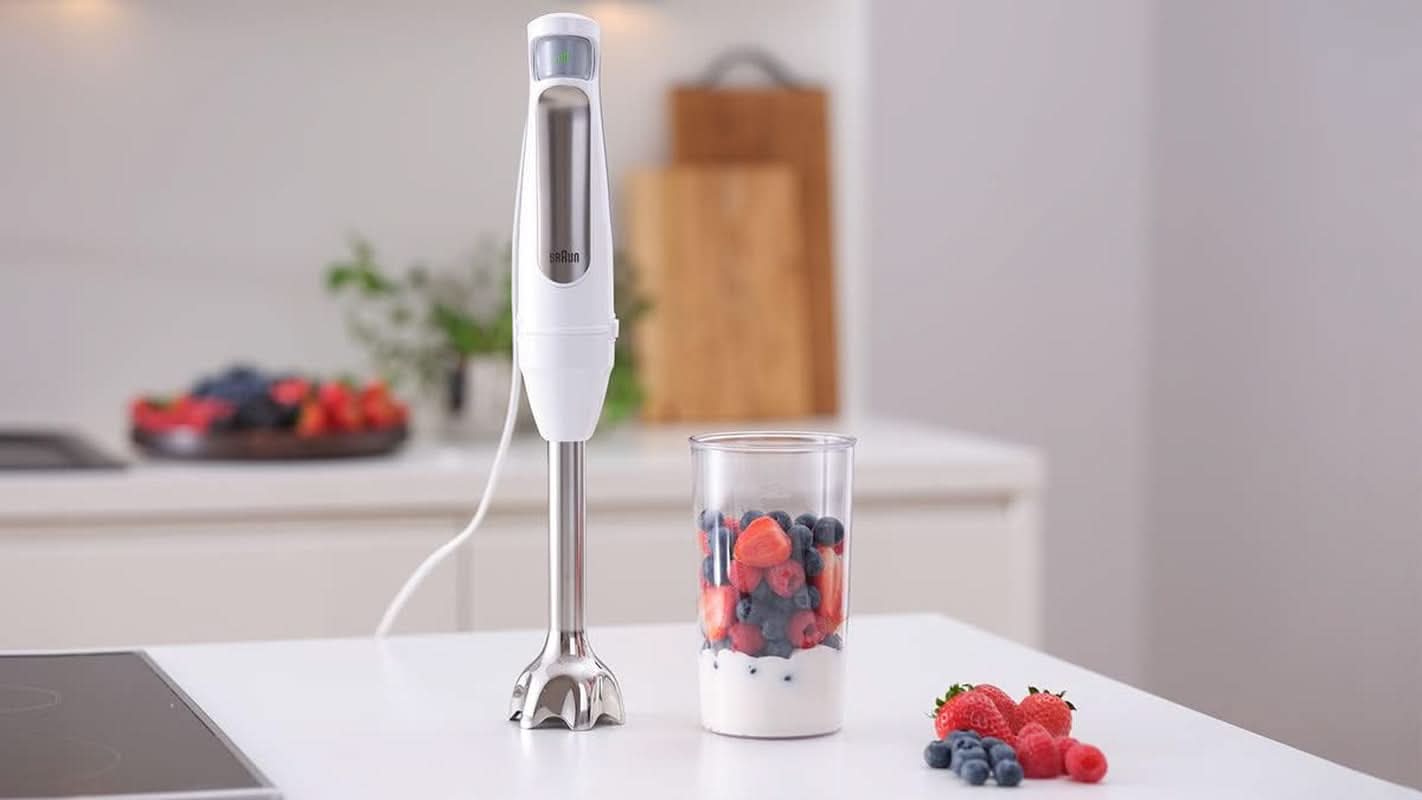 Braun Household Hogar Multiquick 7 Armmixer, Spritzschutz-Technologie, Spülmaschinenfest, Bpa-Freier Kunststoffbecher, MQ7000, 1000 W, Weiß Bucatarie Naty Shop