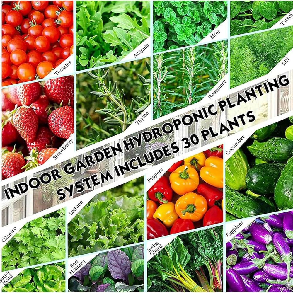 30 Capsules Hydroponic Tower, Hydroponic Grow System, Herbs, Fruits & Vegetables Aeroponic Grow Kit with Humidification Pump, Adapter, Mesh Pot, Herbs, Fruits & Vegetables Timer