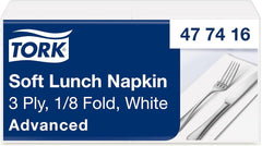 Tork Soft Lunch Napkin alb, pliat 1/8, 3 straturi, 33 cm × 33 cm, 150 șervețele, 477416