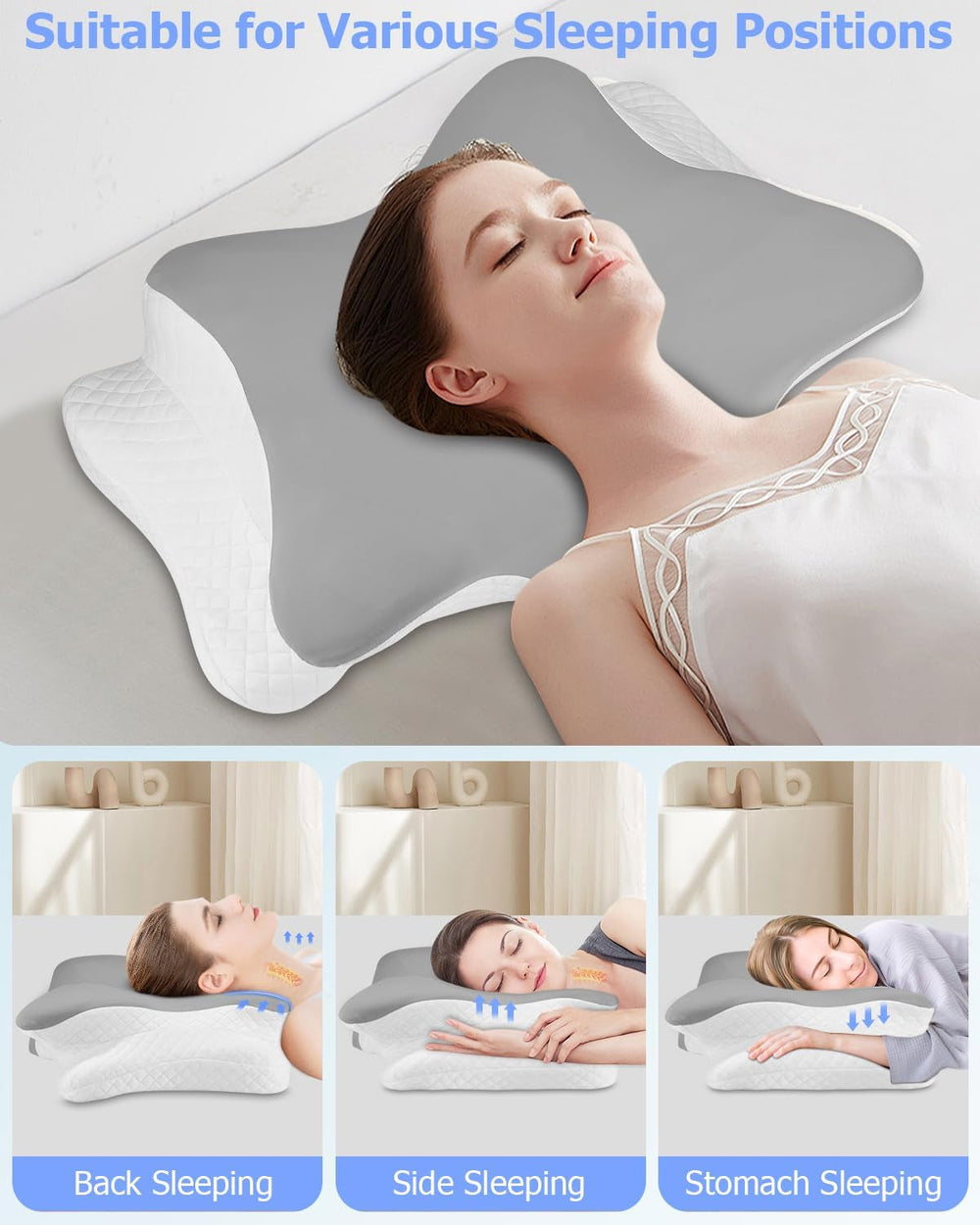 Pernă ortopedică, Pernă de susținere laterală, Pernă de susținere a gâtului, Pernă pentru dureri de gât, Pernă din spumă de memorie, Pernă ergonomică, Pentru susținerea laterală a spatelui și a burții - formă de fluture Perne ortopedice cervicale Naty Shop